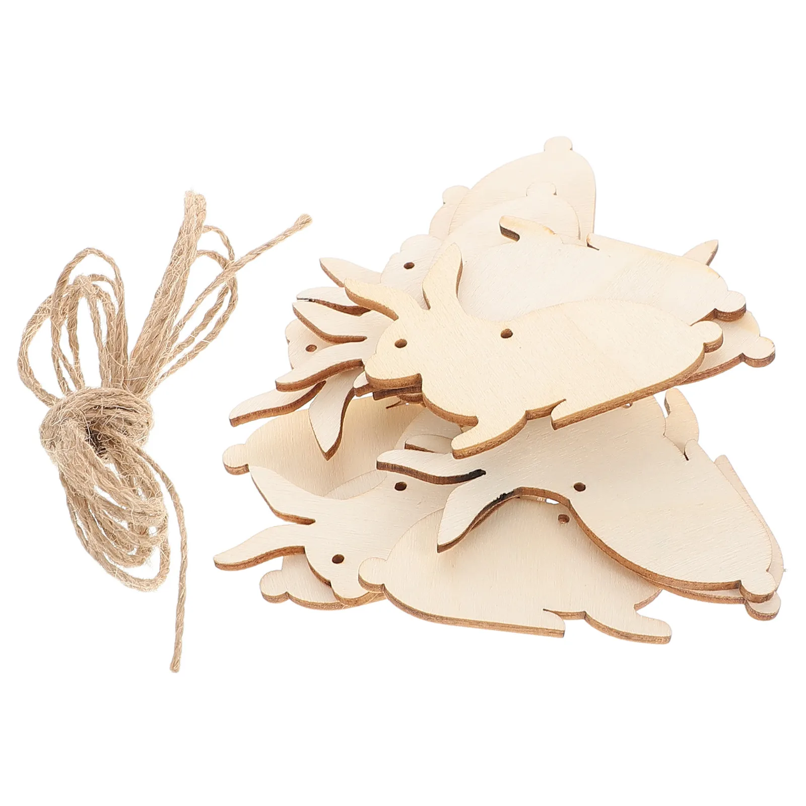 40Pcs Easter DIY Wooden Rabbit Slices Unfinished Craft Cutouts Bunny Ornament for Painting Staining Hanging Easter Decor