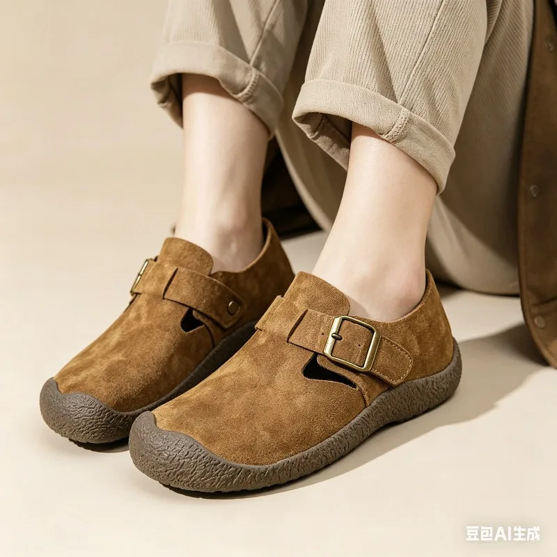 

Loafers Women's Spring Autumn New Cow Anti-velvet Round Head Casual Shoes Womens Flat Bottom Shallow Mouth One Pedal Women Shoes