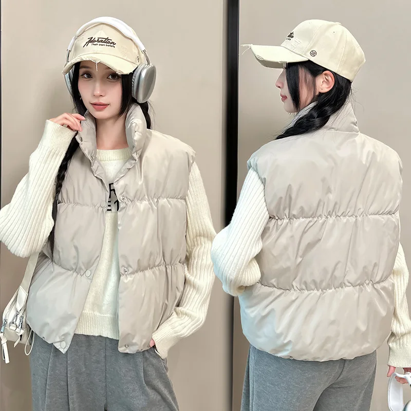 

PInkyIsBlack 2025 New Winter Sleeveless Vest Jacket Female Down Cotton Vest Coat Puffer Waistcoat Stand Collar Short Outwear