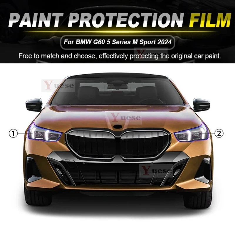 For BMW G60 5 Series M Sport 2024 Car Anti-collision Headlight Mirror Film TPU Transparent Protective Original Stickers