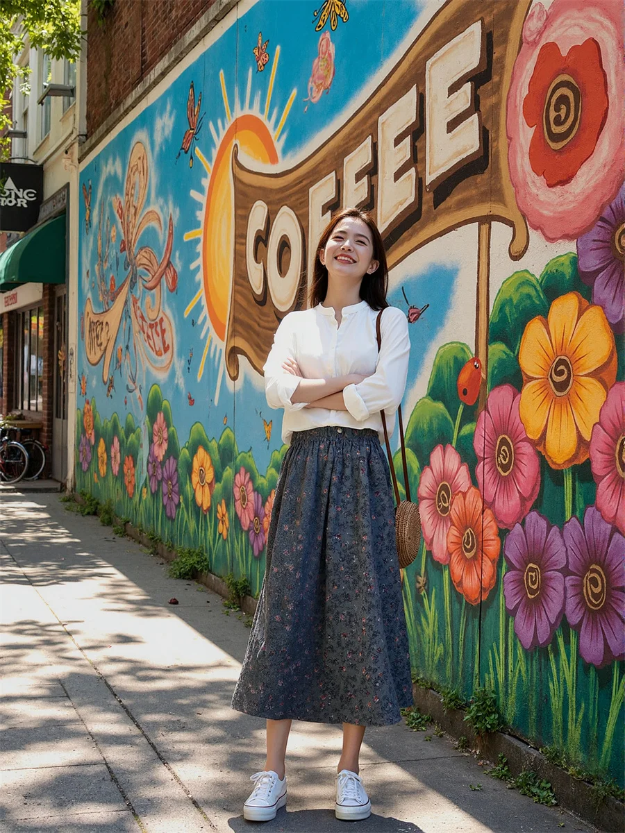 

Юбки миди с цветочным принтом, женские оборки, лоскутная многослойная сетка, художественная современная шикарная элегантная плиссированная аппликация на талии с рюшами