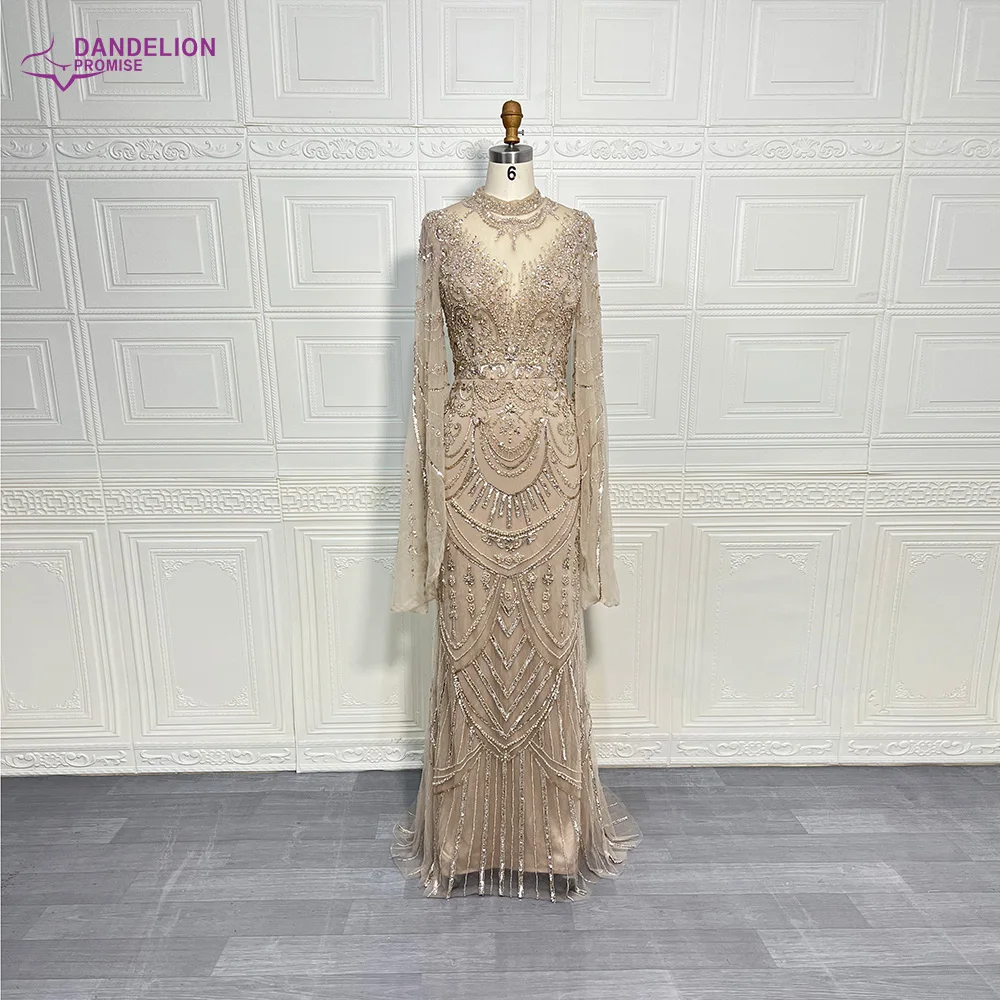 Dubai Gray Elegant Mermaid Beaded Lace Arabic Luxury Evening Dresses Cape Sleeves High-Neck Gowns 2024 For Women Wedding Party