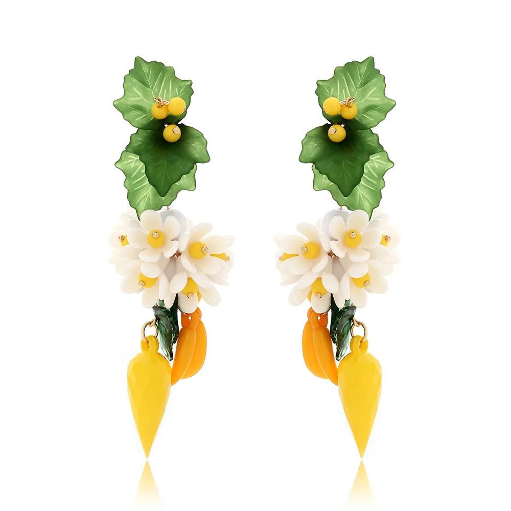 ZA 2024 New Fresh Sweet Flower Tassel Earrings,Hand-designed Long Leaf Earrings,Elegant Banquet Party Holiday Women Accessories