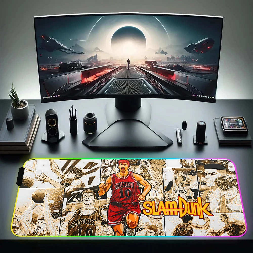 SLAM DUNK RGB Pc Gamer Keyboard Mouse Pad Mousepad LED Glowing Mouse Mats Rubber Gaming Computer Mausepad