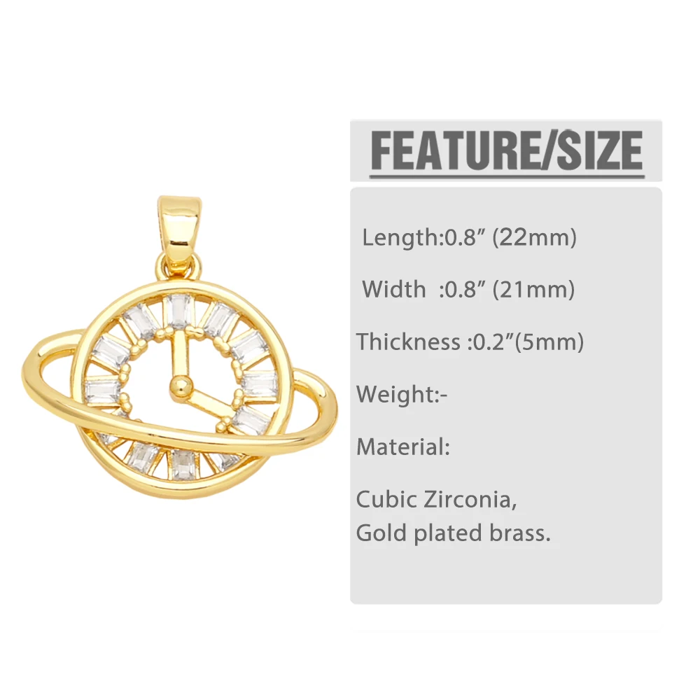 OCESRIO White Crystal Airplane Pendant for Necklace Copper Gold Plated Clock Planet Jewelry Making Component DIY pdtb375