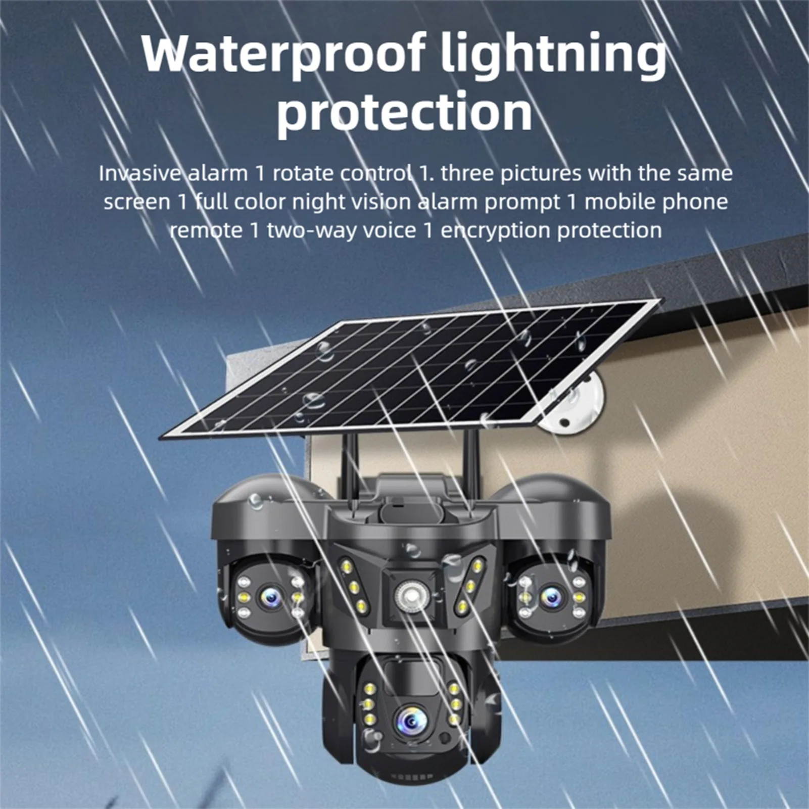 Solar Security Camera AI WiFi 6K 12MP Triple Lens UHD Camera 2 Way Talk IP66 Water Proof PTZ Camera PIR Motion Detection for V38