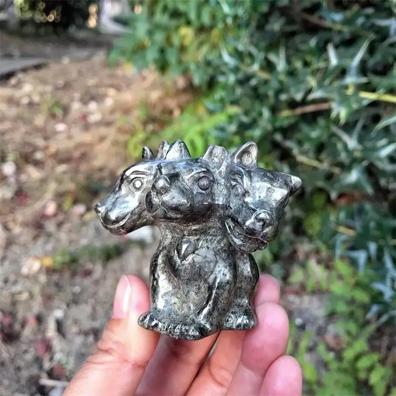 5.5CM Natural Pyrite Wolf Cerberus Handmade Carved Polished Mini Animal Gifts Home Decorating Children Gifts 1PCS