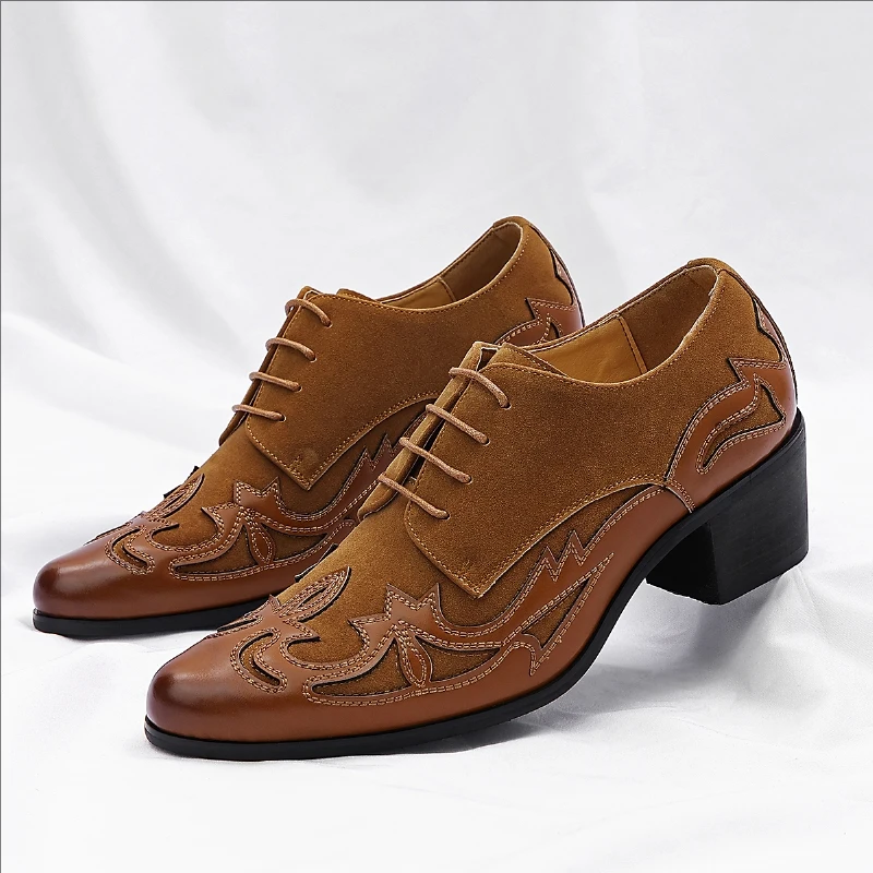 

Men Classic Formal Shoes Black Brown Men Casual High-heeled Embroidered Fashionable Party Leather Shoes Social Shoes Men Shoes