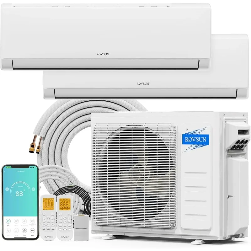 

20000 BTU Dual Zone WIFI Mini Split AC/Heating System, 20 SEER2 2 Zone 9000 + 18000 BTU Ductless Split Air Conditioner