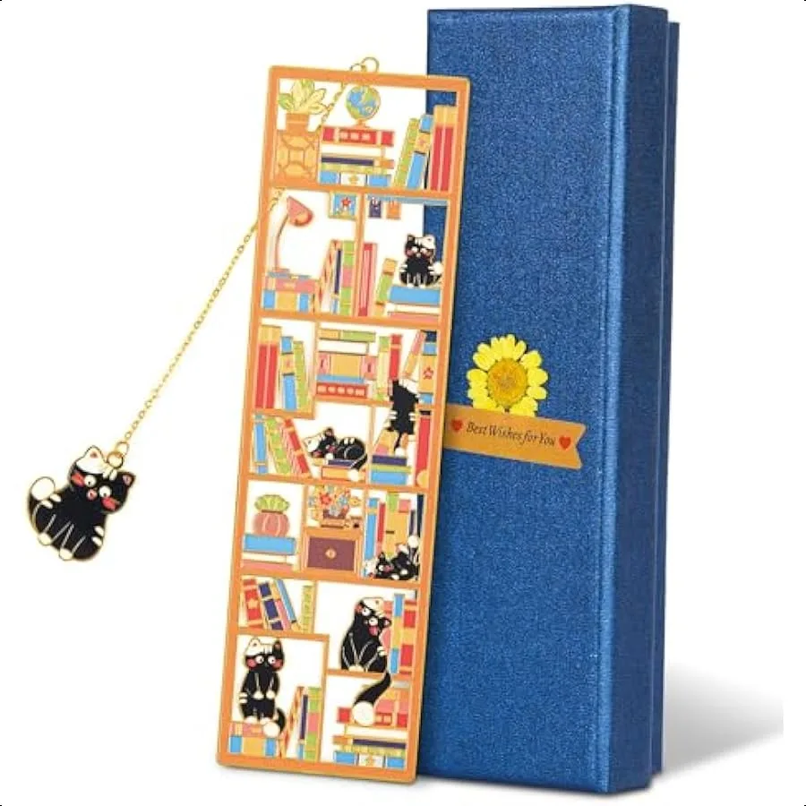 

Black Cat Metal Bookmark with Cat Charm and Gift Box Cat Lover Gifts Book Lover Gifts Kitty Bookmarks Cat Themed Gifts Gifts fo
