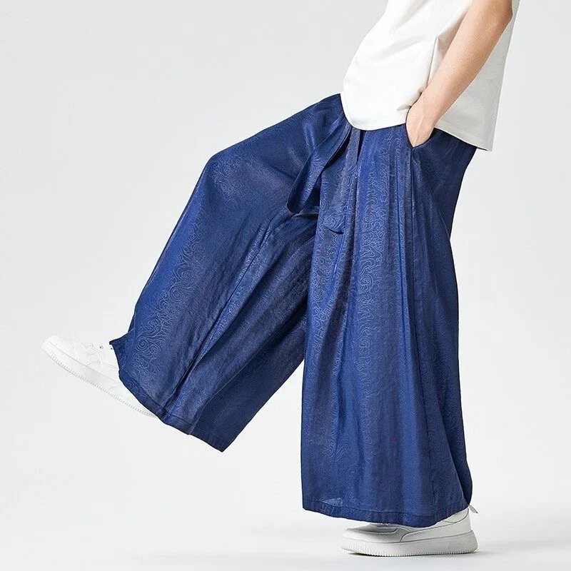 

Men Senior Japanese Style Wide Leg Trendy Skirt Pants Male Loose Casual Solid Summer Trousers Quality Harajuku Party Pantalons