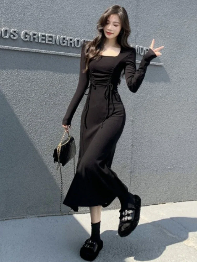 French Style Dresses Women High Waisted  Daily Casual Comfortable Long Sleeve Ladies Mermaid Dress  Autumn Winter Clothes