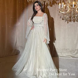 Stunning Saudi Arab Evening Dress Customized Flare Sleeves Square Neck Luxury Stones Crystals Arabic Prom Gown Party Dresses