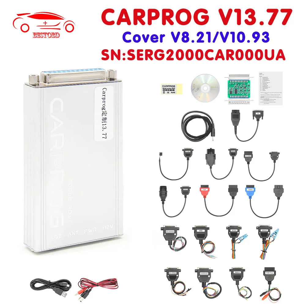 Carprog V13.77 Full Adapters No limited SERG2000CAR000UA Ecu programmer Car Prog 13.77 For Airbag/Radio/IMMO Chip tuning Tool