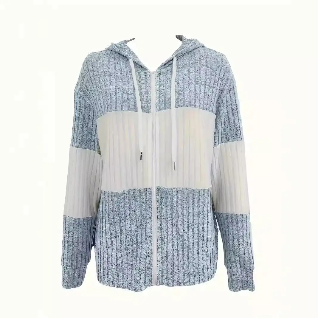 2024 Cappotto con cappuccio con cerniera da donna Caldo plaid Autunno Inverno Faion Capispalla casual Lungo Sve Materiale PU Nessun marchio