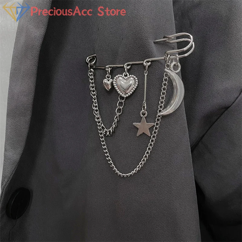 Heart Angel Wings Chain Brooch Fashion Creative For Women Men Suit Decoration Tassel Chain Pin Clothing Accessories Gifts