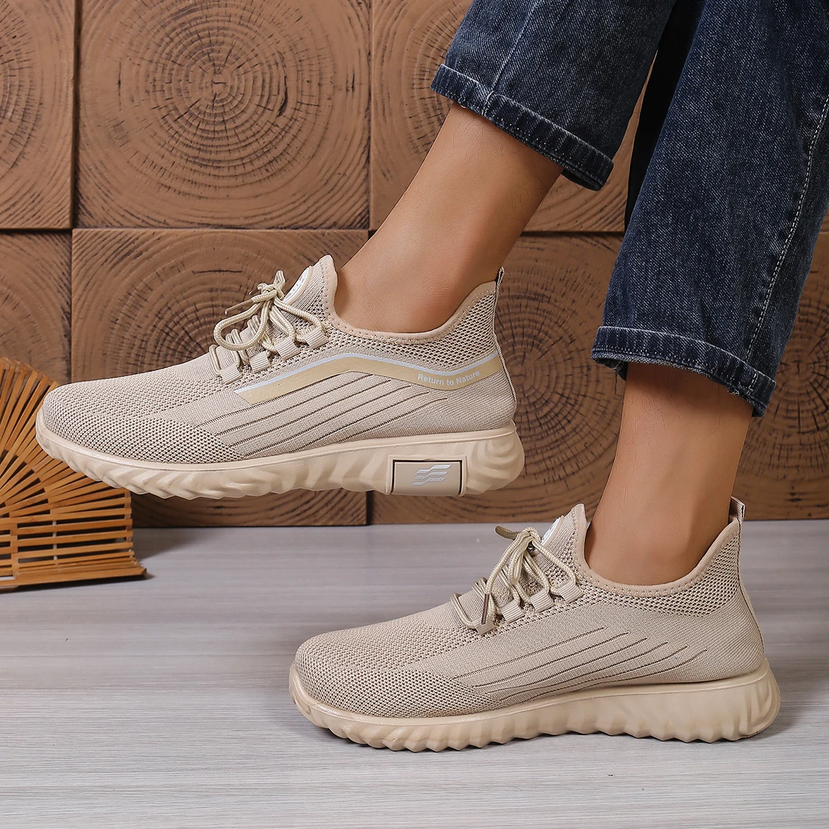 Men's Casual Knit Lace-Up Sneakers, Breathable Mesh Upper Sports Shoes, All-Day Lightweight Footwear