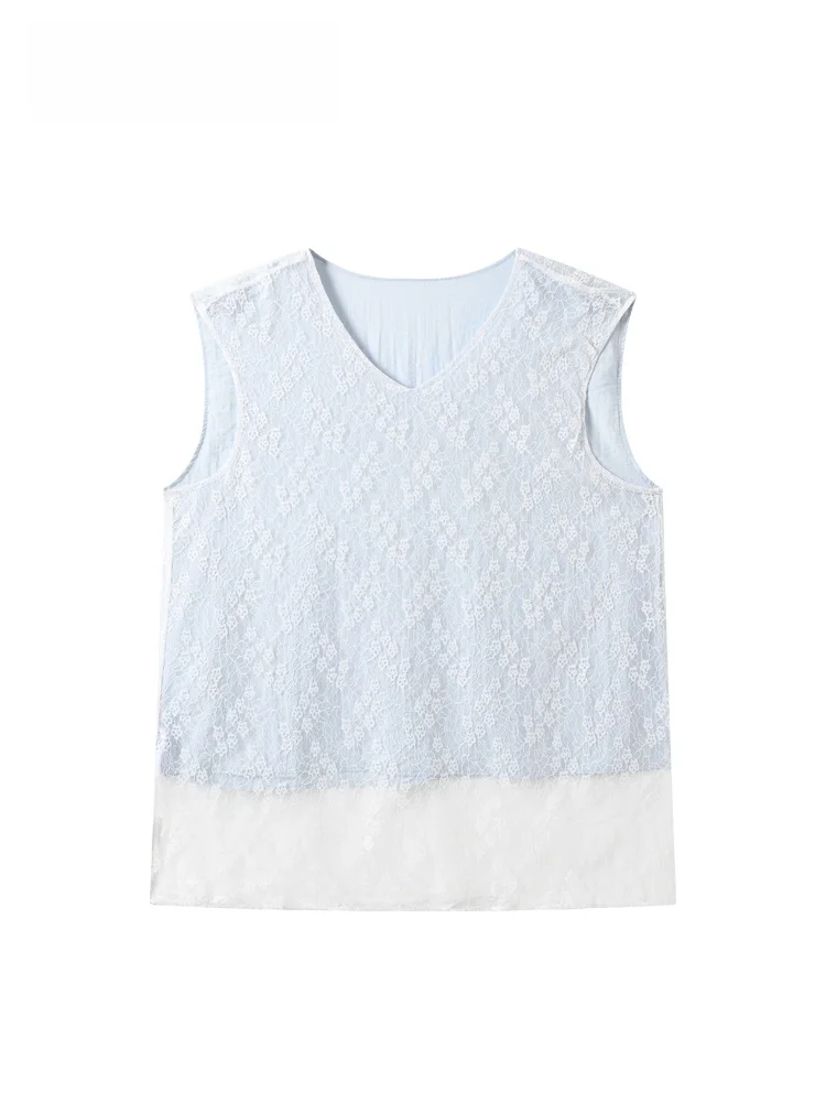 

plus Size Sleeveless Vest Women's Summer New Loose V-neck Cover up Versatile Top Casual Wear Polyester Fiber Ultra Thin