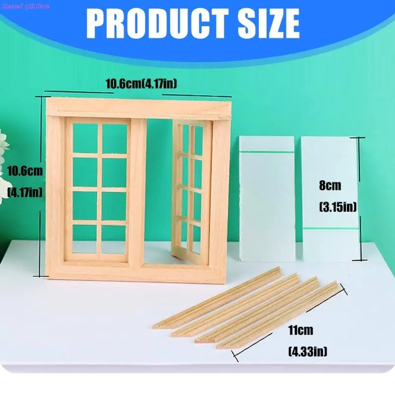 D0JC 未完成木製両開き窓アセンブリキット 2 個ドールハウスディスプレイ用