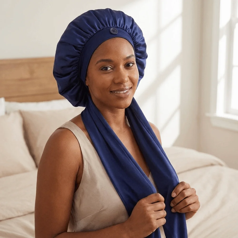 Silky Satin Satin Long Dreadlock Sleep Bonnet Adjustable Lightweight Drawstring Sleep Hair Cap Bathing Hat Long Tail Night Cap