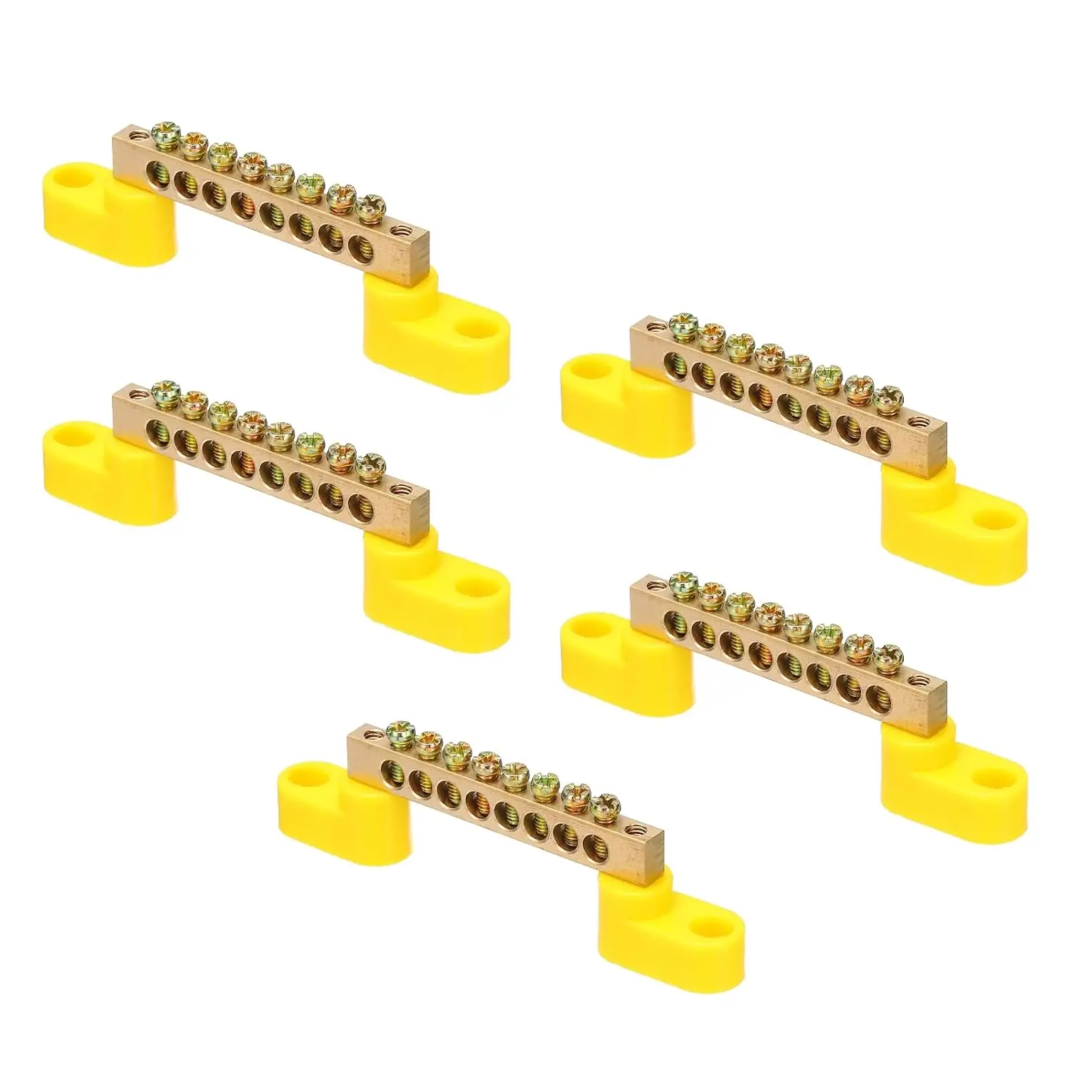 5/10 Pcs Barrier  Ground Bus Bar Terminal Grounding Bar 8 Positions Yellow | Brass, Grounding Bars Block, for Electric Box
