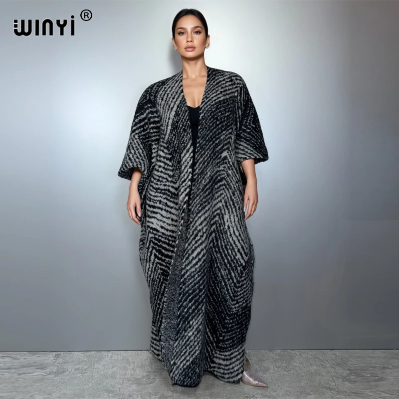 

WINYI Winter Kimono african women cardigan retro fall overcoat luxury jacket comfortable Warm kaftan winter abaya dubai luxury