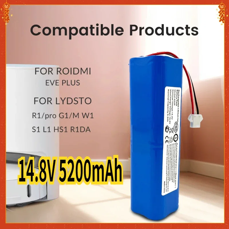 

14.8V 5200mAh H18650CH-4S2P Robot Battery For Xiaomi Lydsto R1 Pro HD-STYTJ-W03 S1 YM-S1-W03 G2 Robotic Vacuum Cleaner