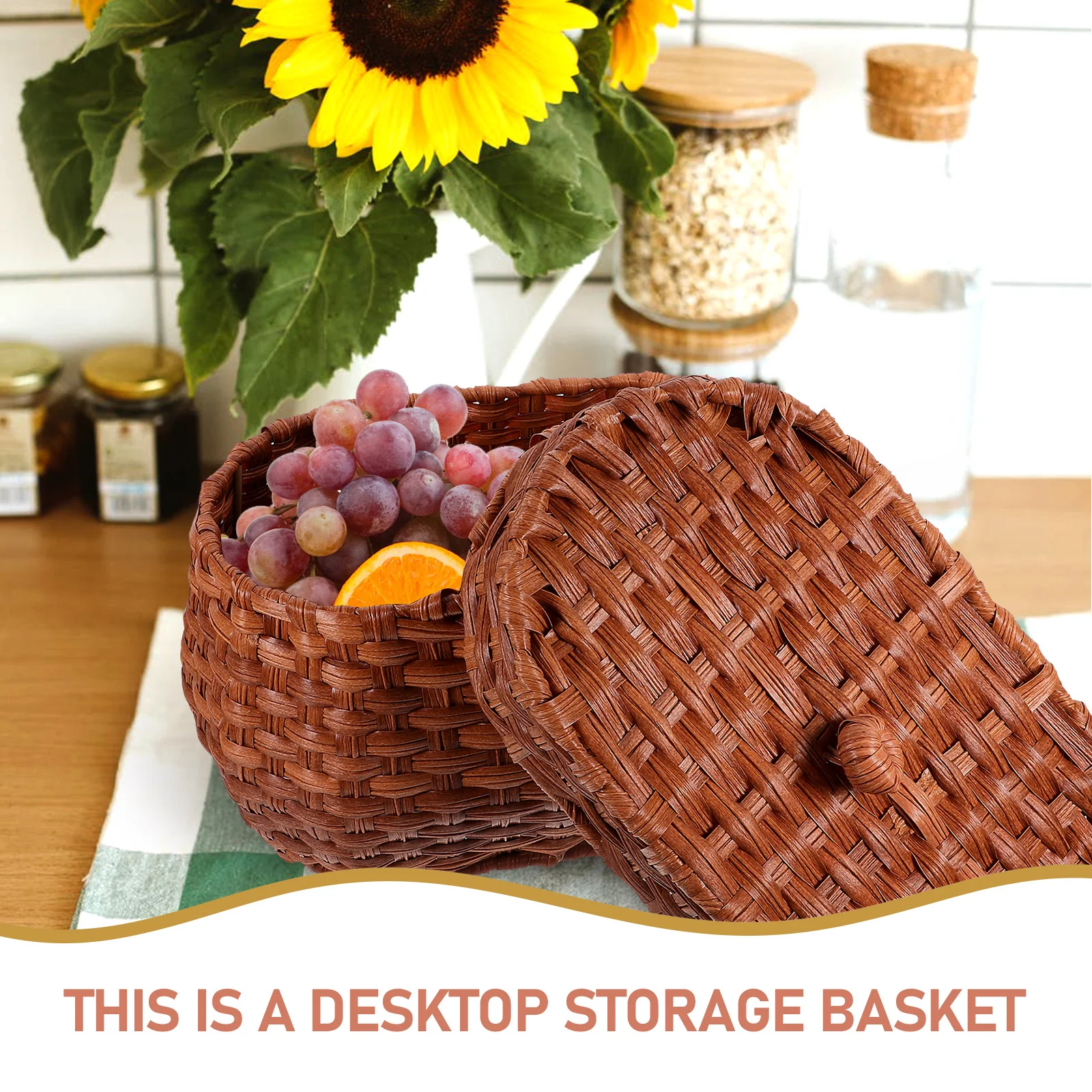 

Large Storage Basket Imitation Rattan Design Wear Resistant For Fruits Vegetables Eggs Desktop Organizer Plastic Storage
