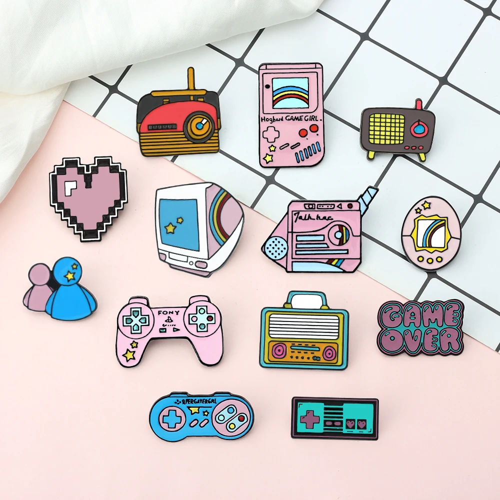 Game Machine Childhood Memory Enamel Pins Kids Cartoon Retro Pink Brooch GAME OVER 90's Cute Lapel Badge Backpack Custom Jewelry