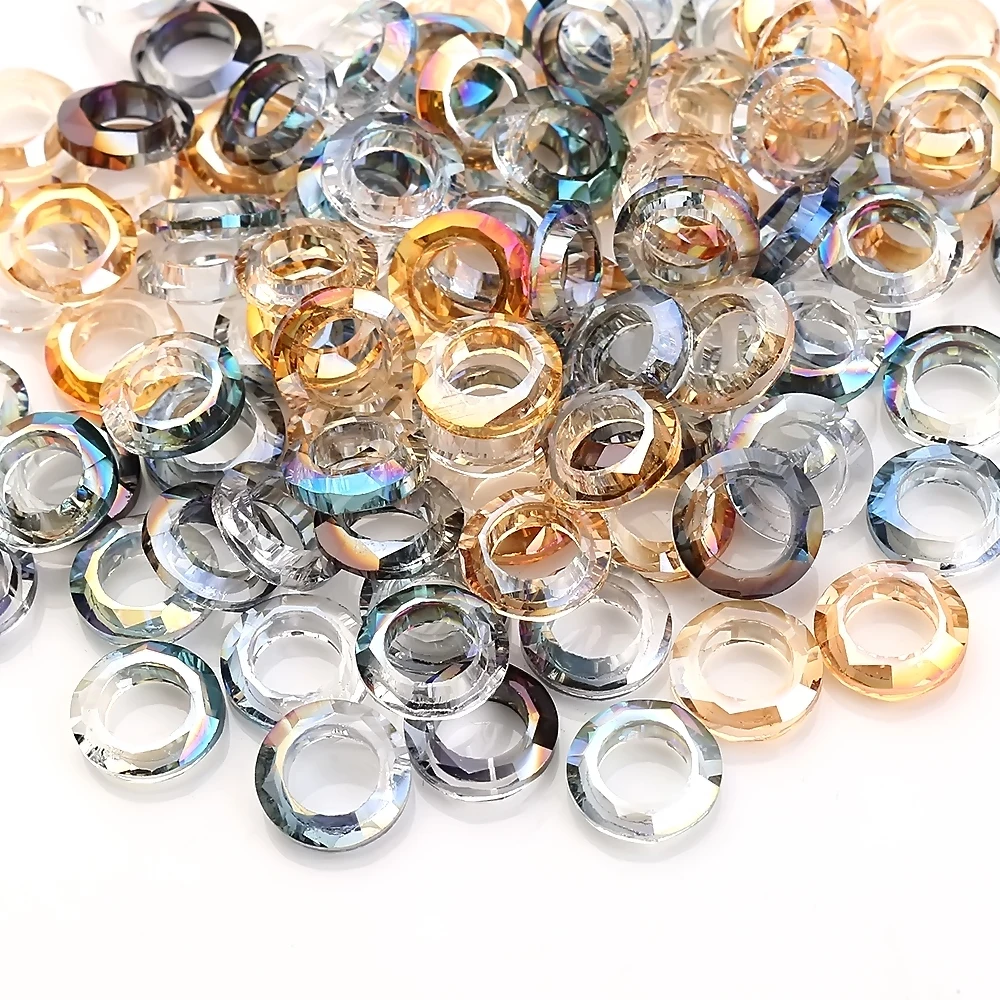 Große Loch Perle Hohl Winkel Ring 8/10/14mm Großes Loch Kristall Glas Runde Spacer Perlen für Schmuck DIY Machen Ohrringe Zubehör