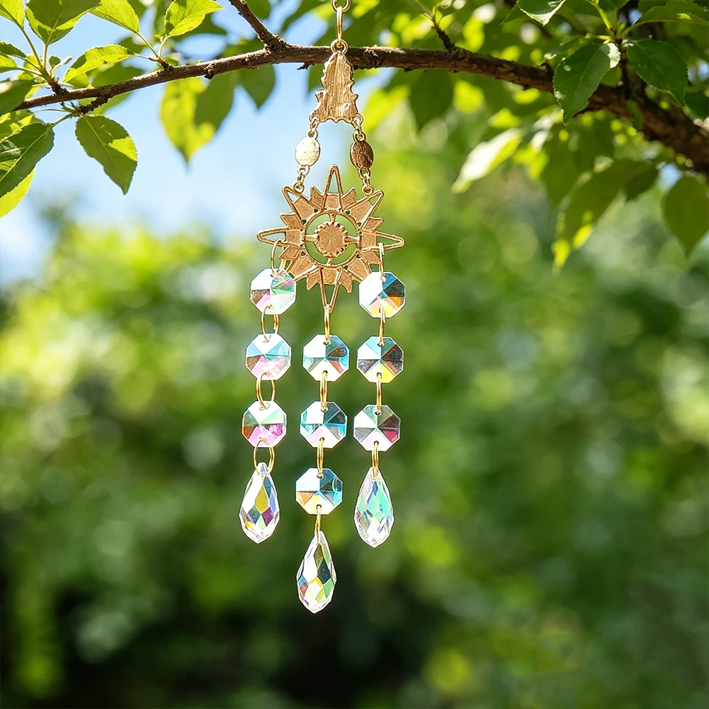 Rhinestone Sun Flower AB Color Crystal Hanging Ornament Multi Faceted Prism Pendant Home Window Rainbow Projection Decor Charm