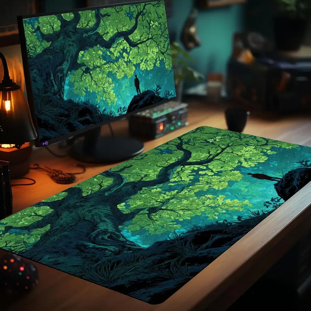 Misterioso gigante verde antigo árvore mtg playmat cartão mágico batalha esteira 35x60cm tapete mágico mtg antiderrapante durável borda costurada