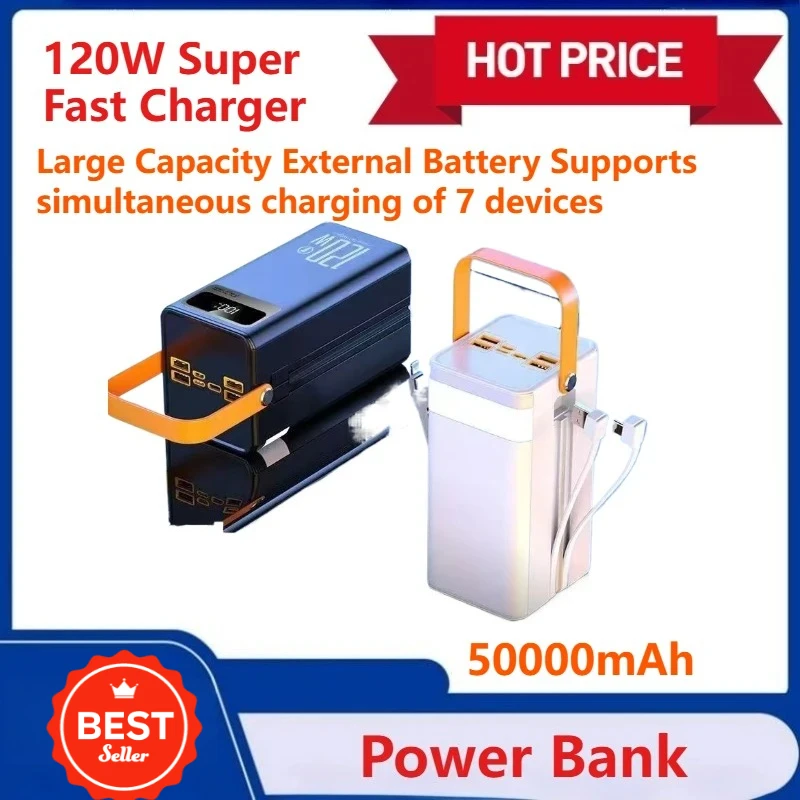 

Power Bank 120W 50000mAH Super Fast Charger Large Capacity External Battery Supports charging of 7 devicesSend a charging cable
