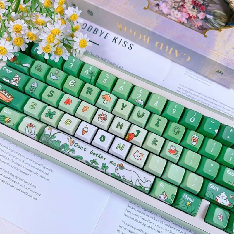 134 Keys/set Green PBT Keycaps 5 Sides Dye Subbed Keycaps XDA Cherry Profile Key Caps 61 64 68 87 980 104 HHKB Keyboard Keycap