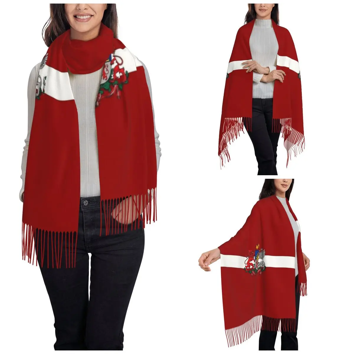 Women's Scarf with Tassel Latvian Flag Coat Of Arms Long Winter Fall Shawl Wrap Daily Wear Pashmina Scarves