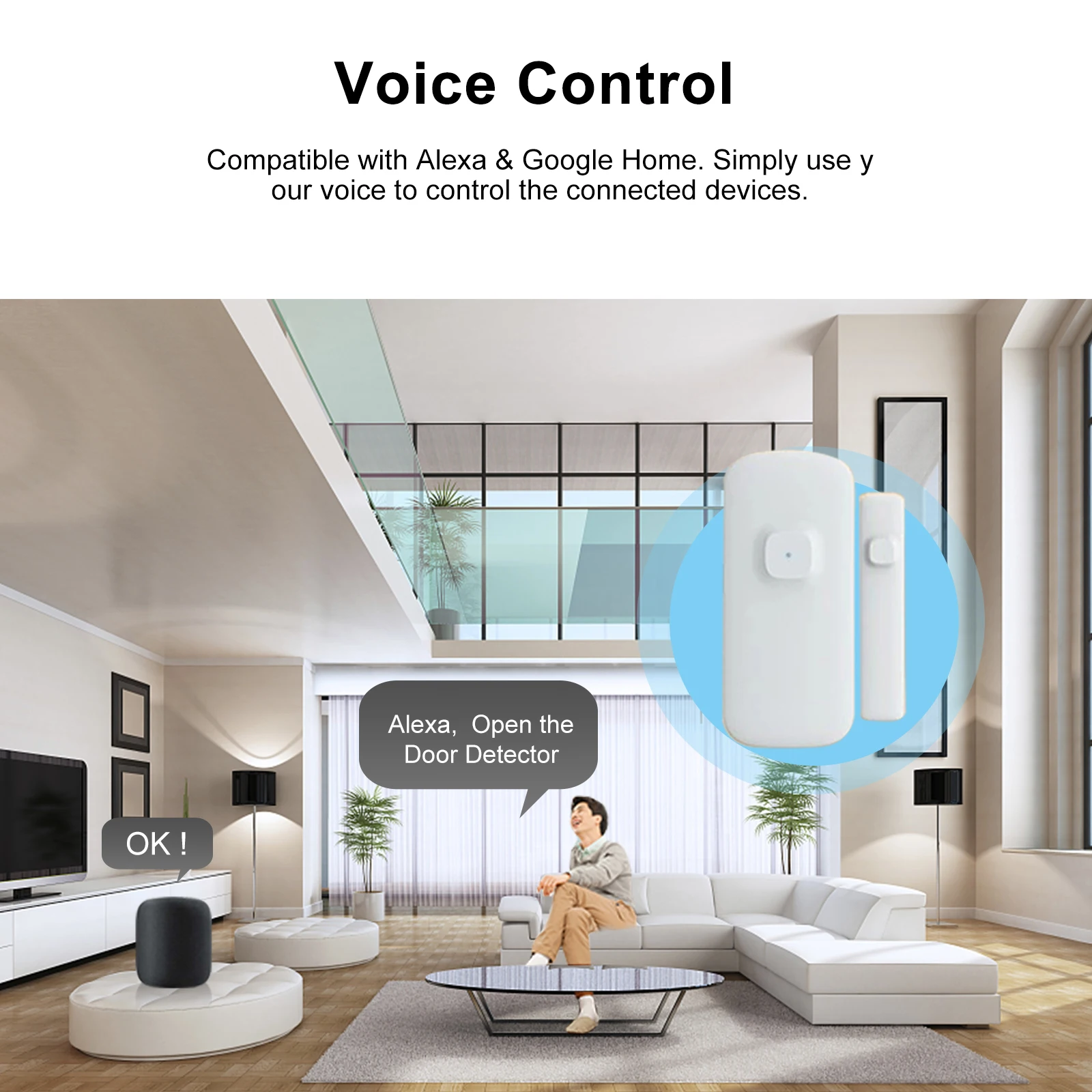 Imagem -05 - Sensor de Alarme de Segurança para Portas e Janelas Wifi Interruptor Magnético Detector sem Fio Compatível com Alexa Google Home Tuya