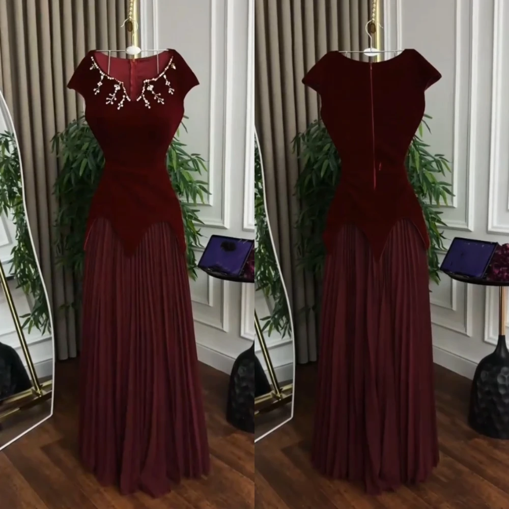 Customized Formal Evening Dress Pleat Rhinestone O-Neck A-line Long Dresses Bespoke Occasion Classic Elegant Party Retro