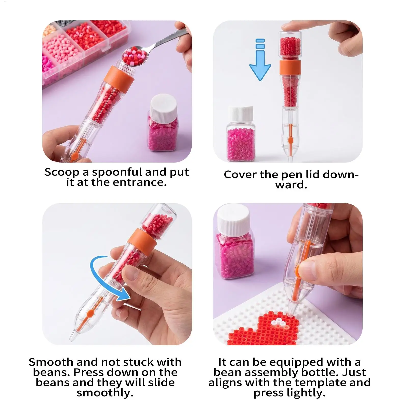 Large Capacity Bead Pen with Ergonomic Grip, Handheld Bead Dispenser & Crafts Maker, Easy Press Tool for Kids & Family DIY