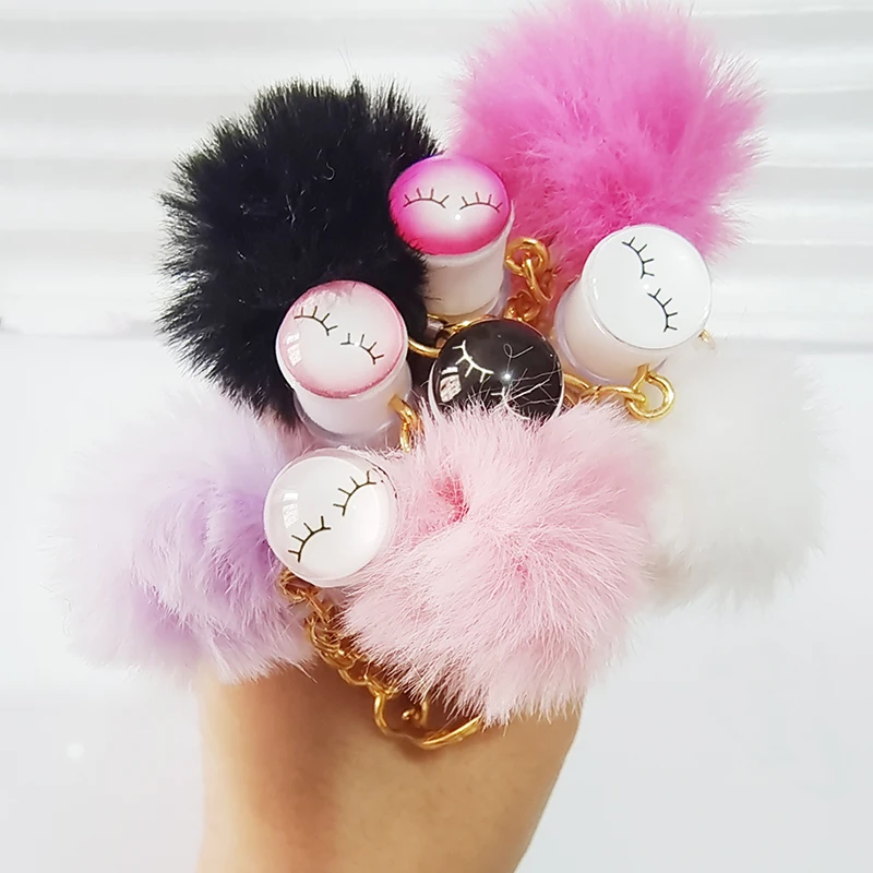 10Pcs Eyelash Eyebrow Brush With Gold Keychain Fur Ball Glitter Mascara Wand Lash Extension Makeup Tool Cleaning brush