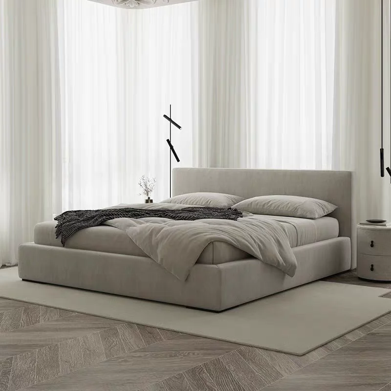 

Cream Designer Bed Fashionable Minimalist Frame Confortable White Bed Luxury Aesthetics Nordic Cama De Casal Bedroom Furniture
