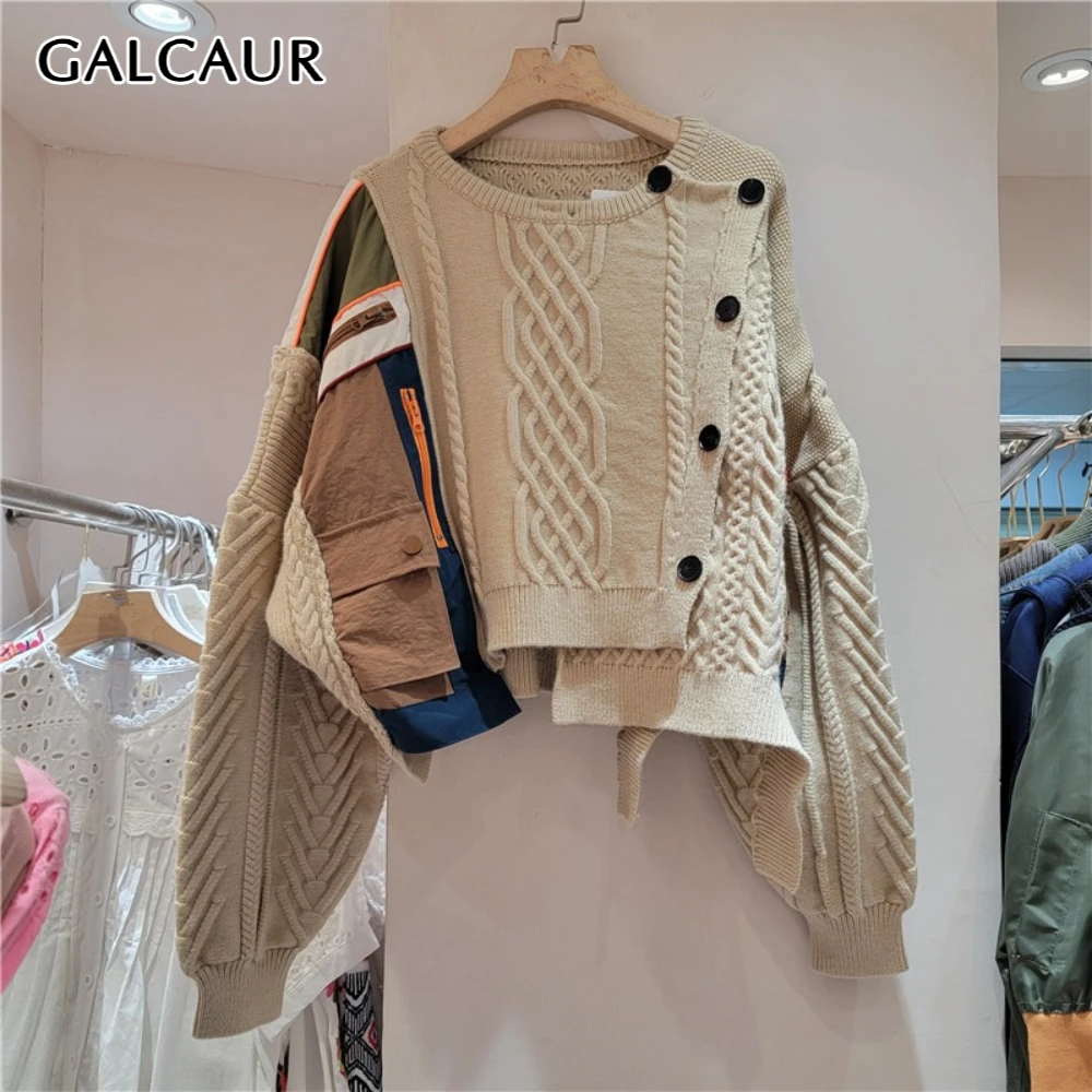 

GALCAUR однотонная куртка нестандартной формы с пуговицами, женская куртка с круглым вырезом и длинным рукавом, свободные женские куртки в стиле ретро, осенняя новая мода