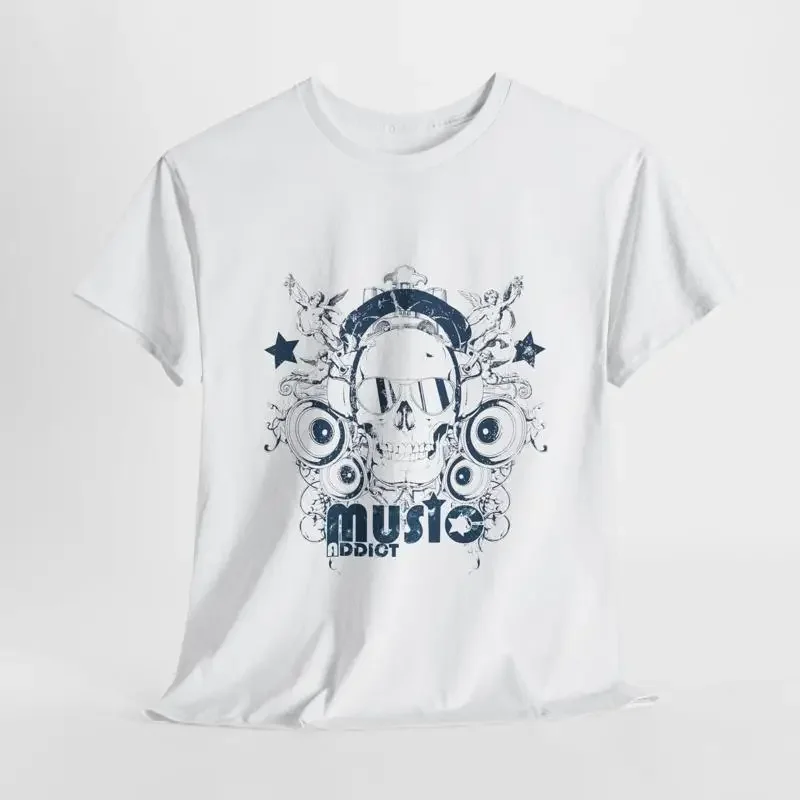 Music Addict Skull T Shirt with Headphones Vintage Grunge Design for Men