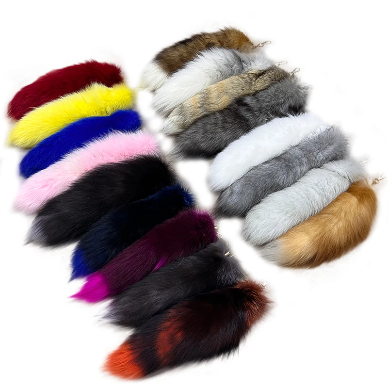 Real Fox Fur Tail Keychain Wolf Tail Fur Tassel Bag Charm Tag Black and Brown Pom Pom Charm Keyring Holder Strap Chain Gifts