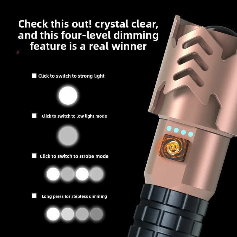 مصباح يدوي تكتيكي عالي الطاقة: سبائك الألومنيوم، تكبير قابل للسحب، فائق السطوع، قابل لإعادة الشحن، وقت تشغيل طويل للتخييم #2