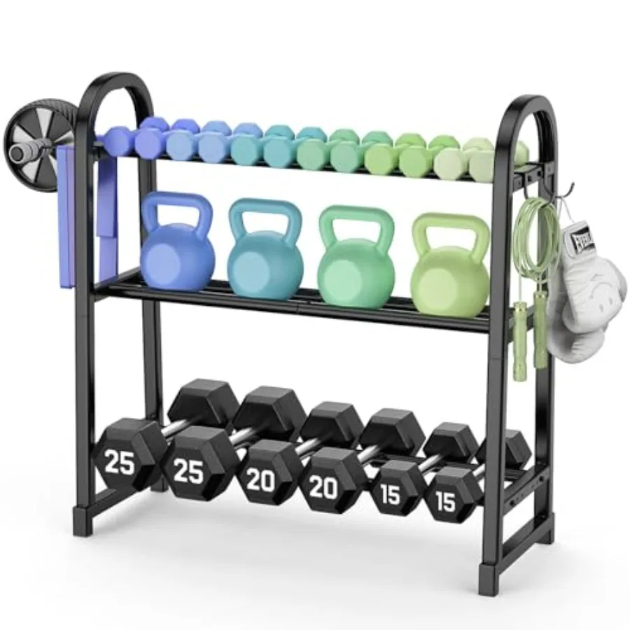 

3 Tier Adjustable Dumbbell Rack 360LB Capacity Space-Saving Home Gym Storage Rack for Dumbbells and Kettlebells with Hooks Stee