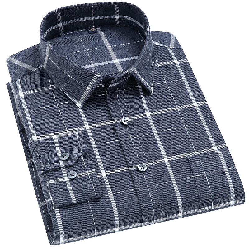 New High Quality 100% Pure Cotton Men's Flannel Plaid Shirt Long Sleeve Regular Fit Men Casual Shirt Leisure Autumn Male Blouse