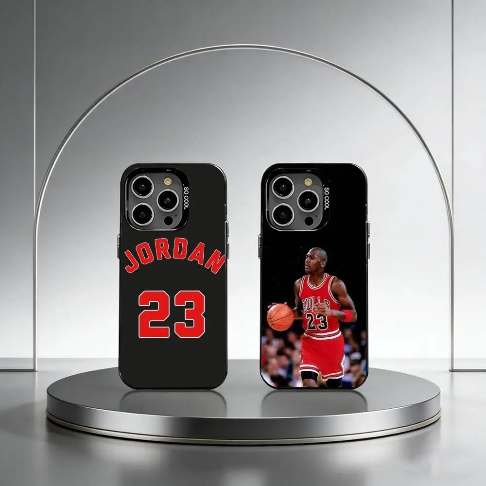 Funda para Teléfono B-Basketball 23 J-Jordan para iPhone 17, 16, 15, 14, 13, 12, 11 Plus, Pro Max, XS, Funda Plateada Colorida