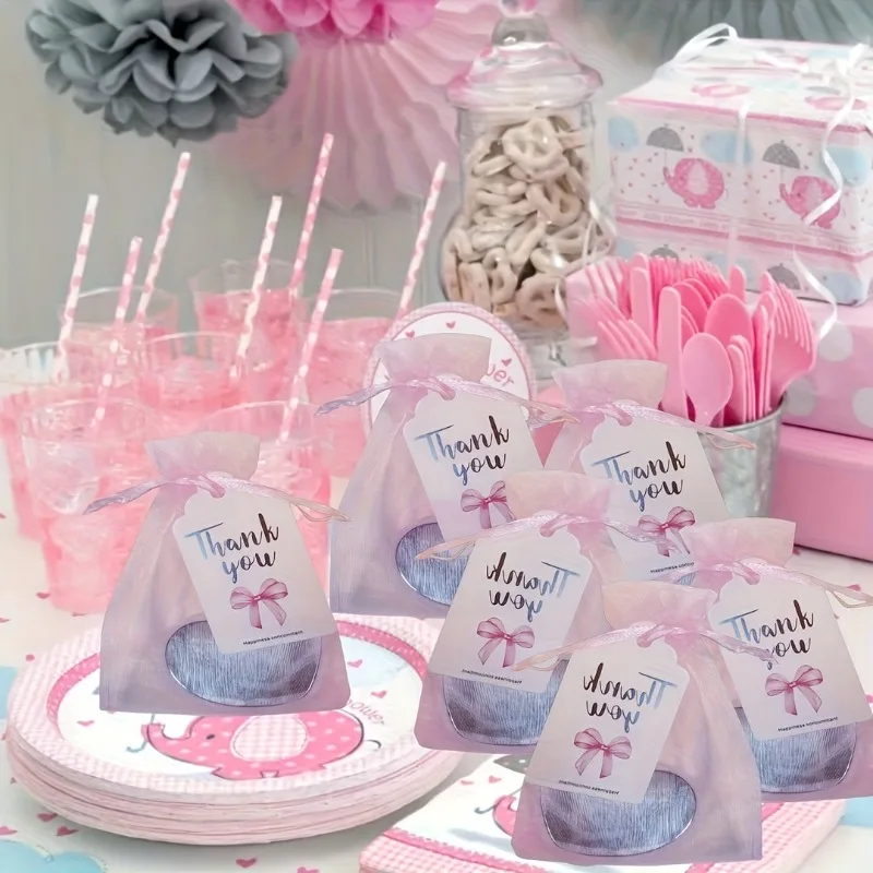 36pcs Gift Set Pink Heart-Shaped Makeup Mirror Pink Gauze Bag with Thank You Card Mini Portable Cute Mirror Wedding Party Favors