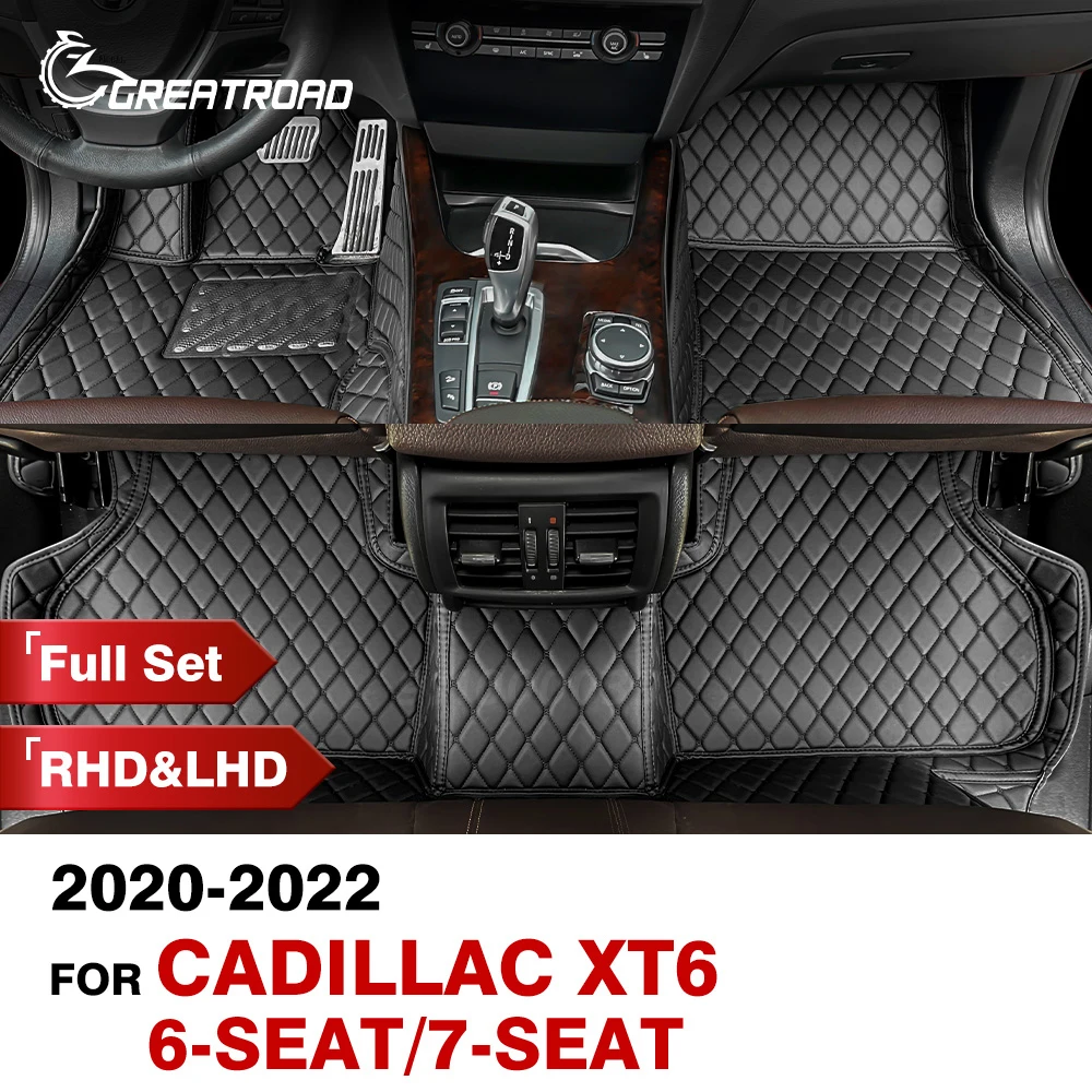 Car Floor Mats For Cadillac XT6 6-Seat/7-Seat 2020 2021 2022 Custom Auto Foot Pads Automobile Carpet Cover Interior Accessories