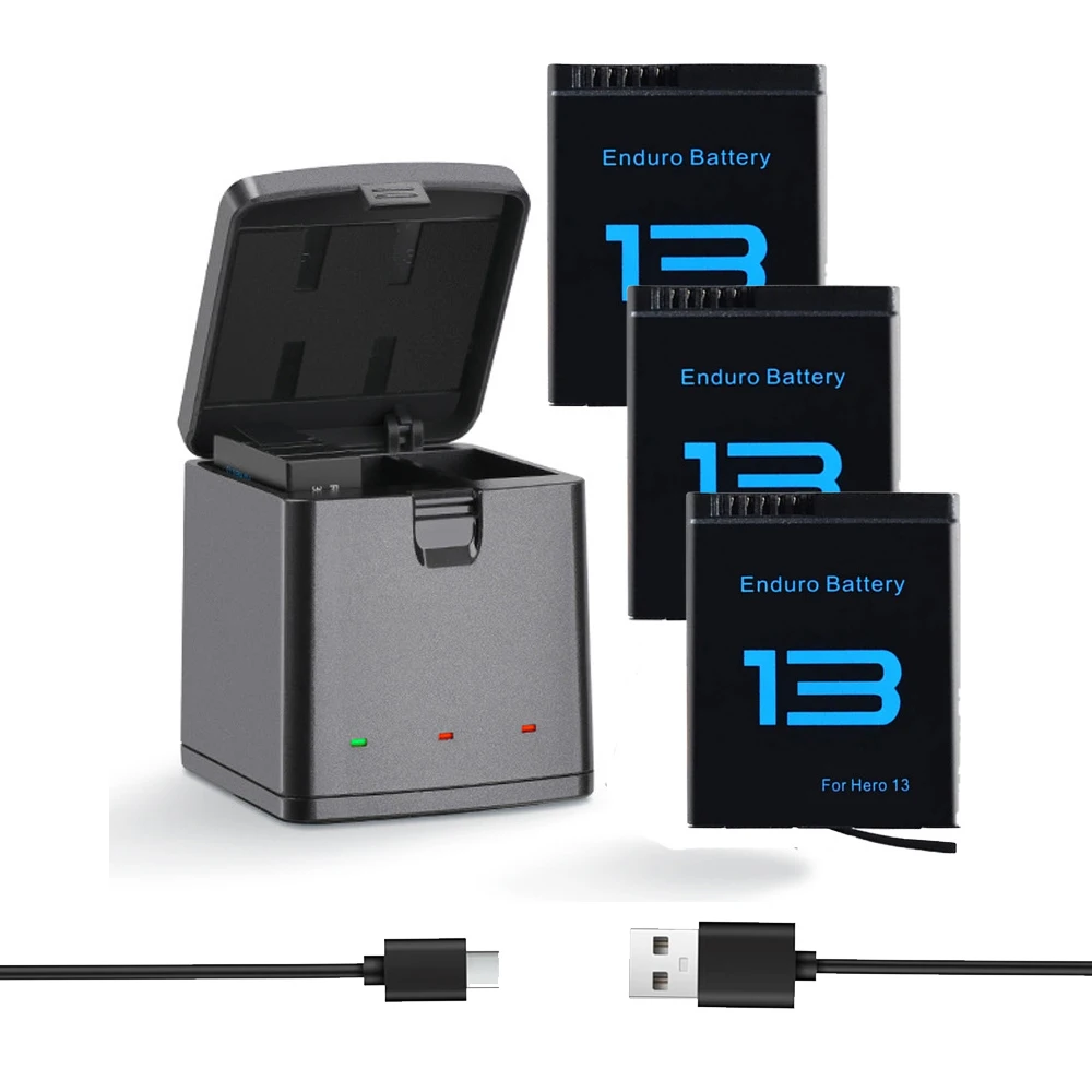 2100mAh Battery For GoPro Hero 13 Li-ion Battery Pack Motion Camera Battery Storage +3-Slots Box Charger Rechargeable Batteries